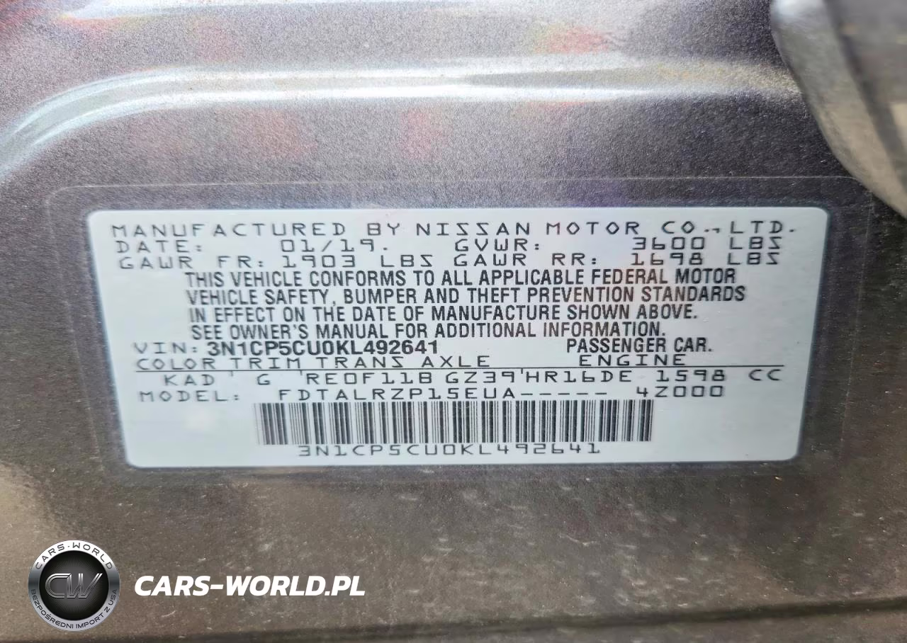 2019 Nissan Kicks S VIN:3N1CP5CU0KL492641 - 14