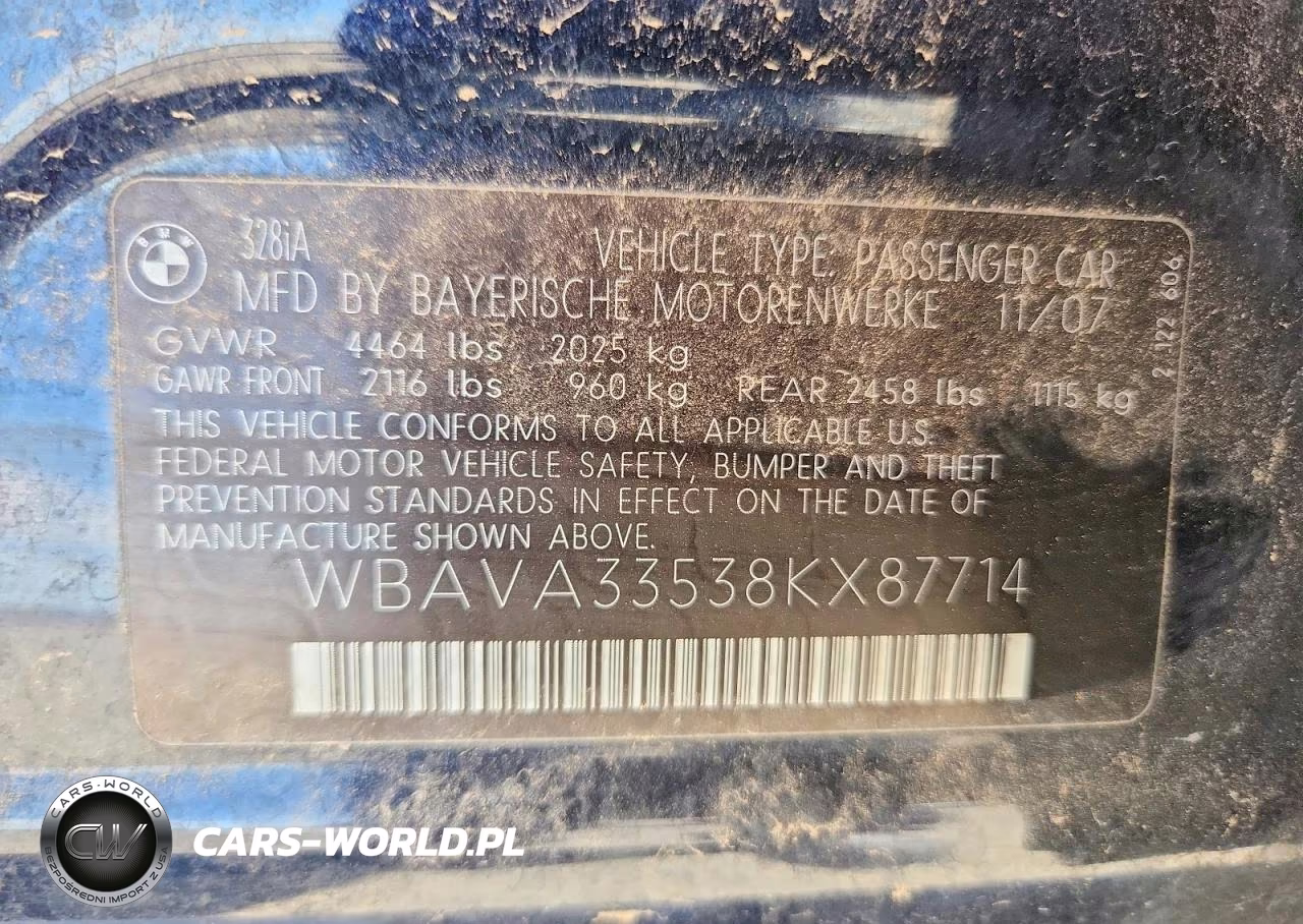 2008 BMW 328 I VIN:WBAVA33538KX87714 - 12