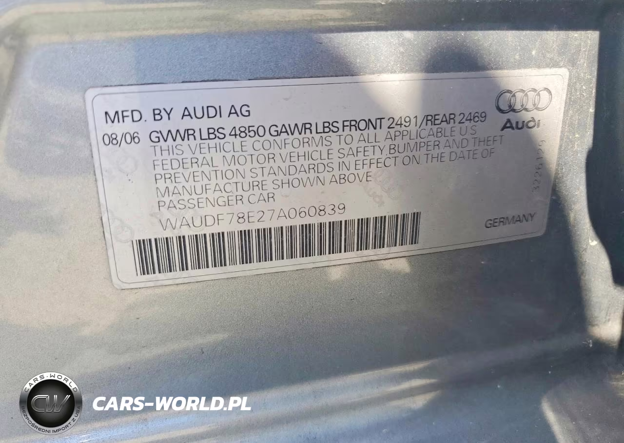2007 Audi A4 2.0T Quattro VIN:WAUDF78E27A060839 - 13