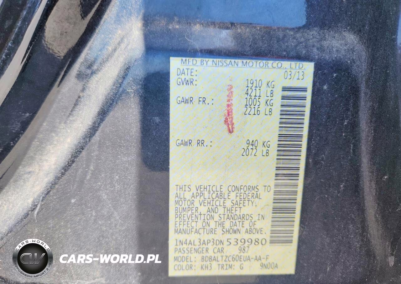 2013 Nissan Altima 2.5 VIN:1N4AL3AP3DN539980 - 12
