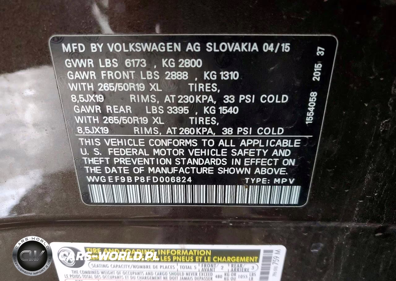 2015 Volkswagen Touareg V6 VIN:WVGEF9BP8FD006824 - 13