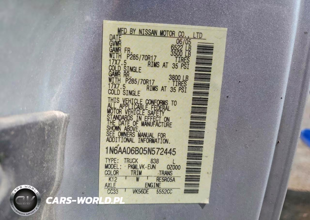 2005 Nissan Titan Xe VIN:1N6AA06B05N572445 - 12
