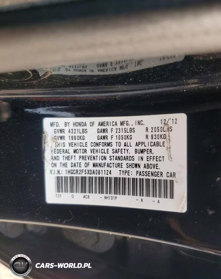 2013 Honda Accord Sport VIN:1HGCR2F5XDA081124 - 12
