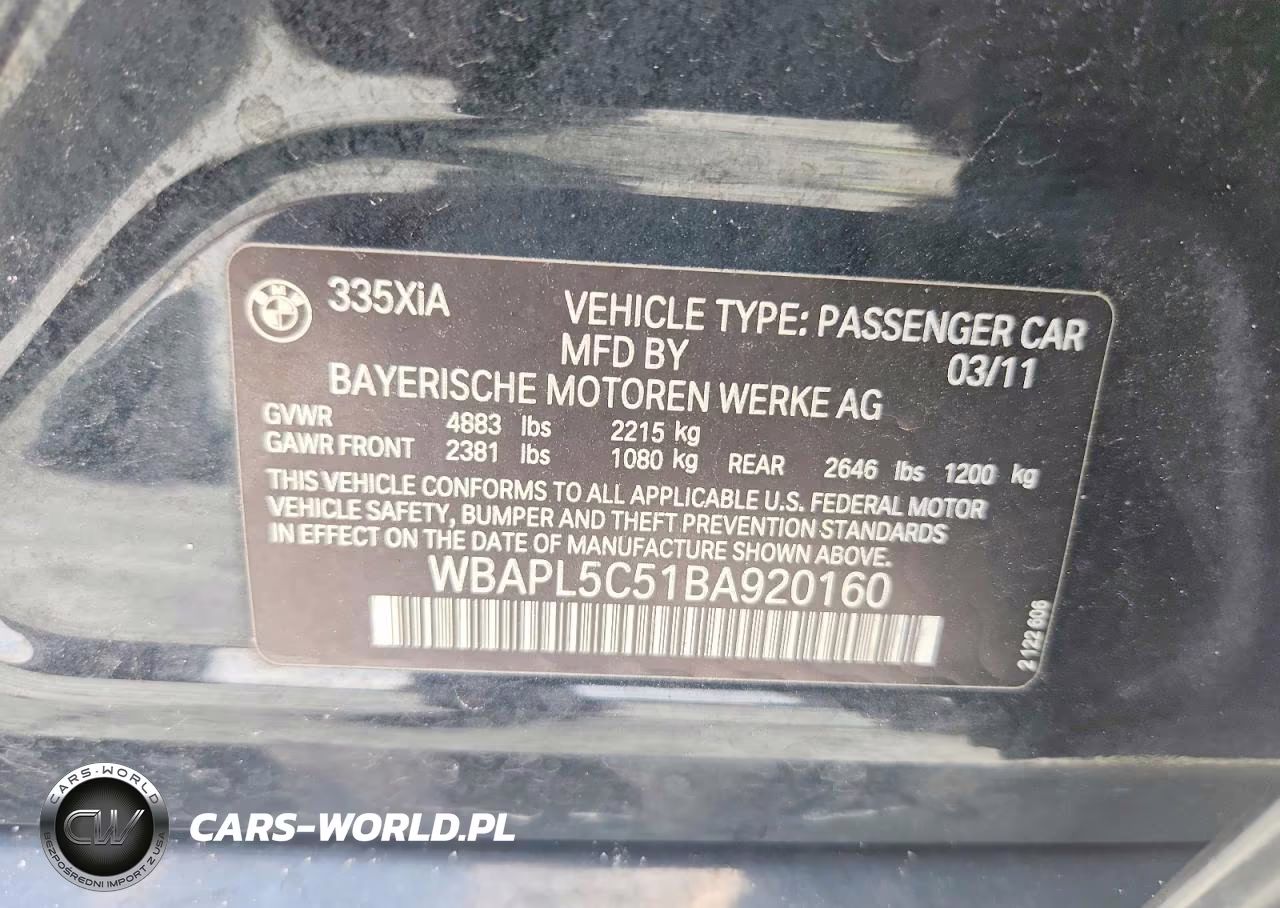 2011 BMW 335 Xi VIN:WBAPL5C51BA920160 - 12