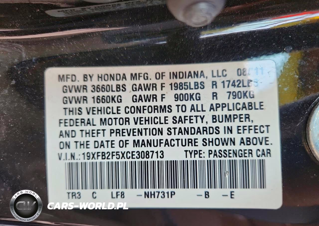 2012 Honda Civic Lx VIN:19XFB2F5XCE308713 - 12