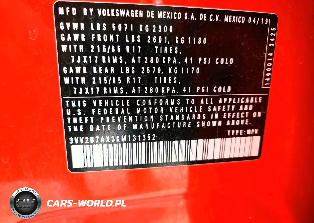 2019 Volkswagen Tiguan Se VIN:3VV2B7AX3KM131352 - 12