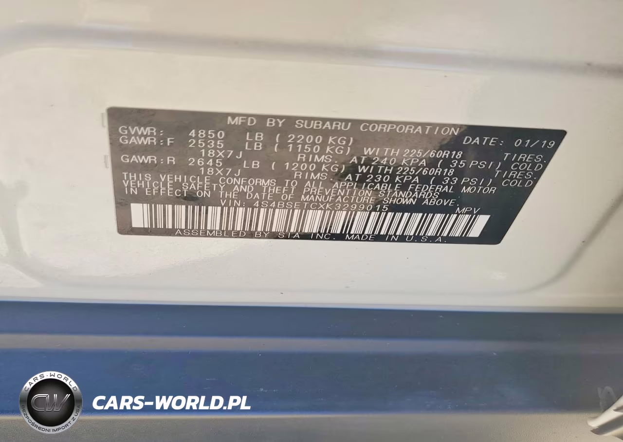 2019 Subaru Outback Touring VIN:4S4BSETCXK3299015 - 12