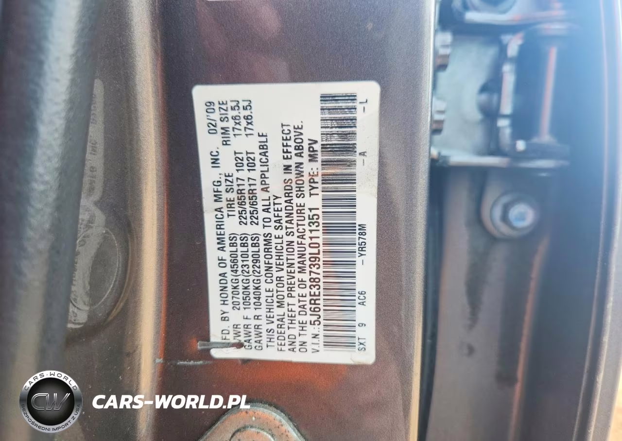 2009 Honda Cr-V Exl VIN:5J6RE38739L011351 - 13