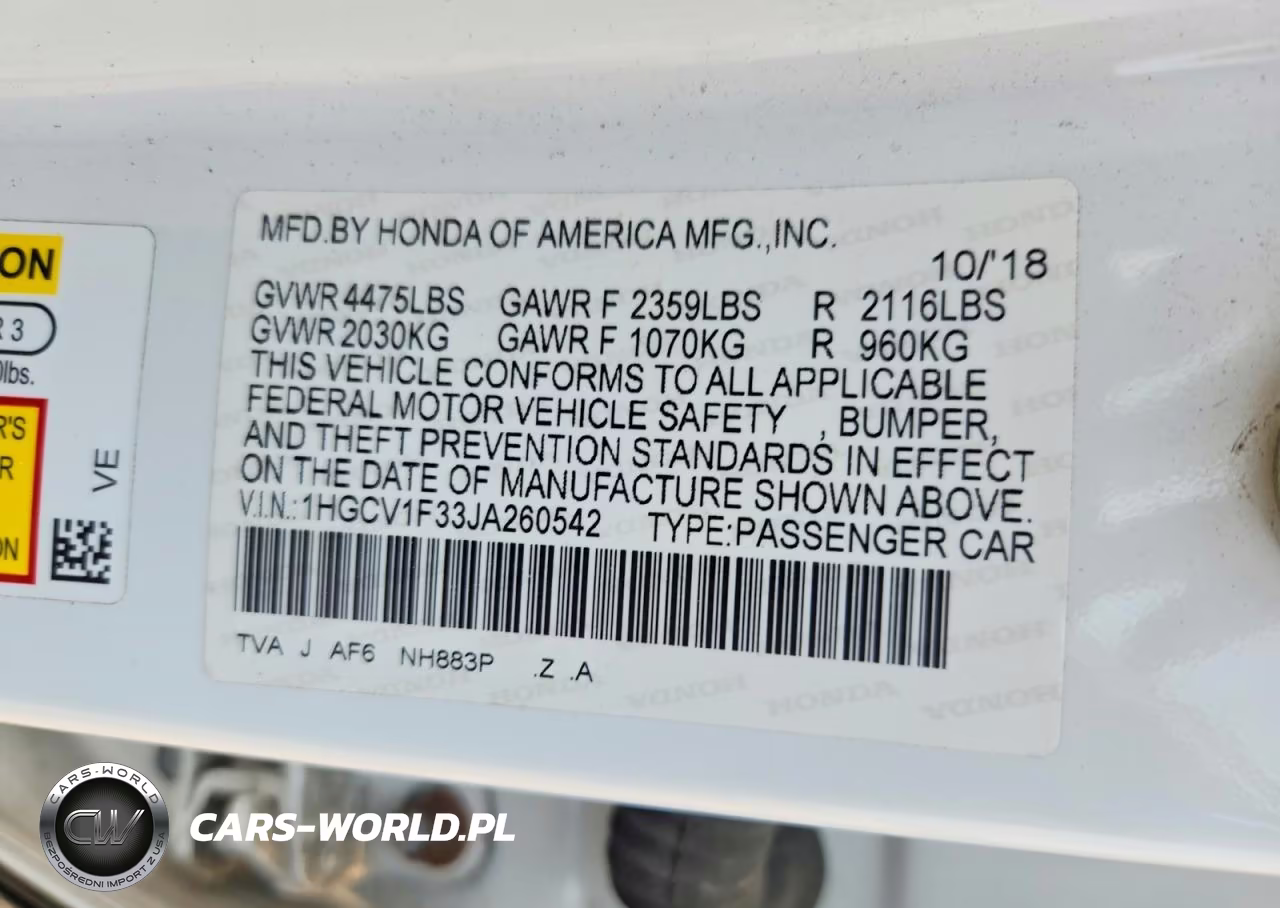 2018 Honda Accord Sport VIN:1HGCV1F33JA260542 - 12