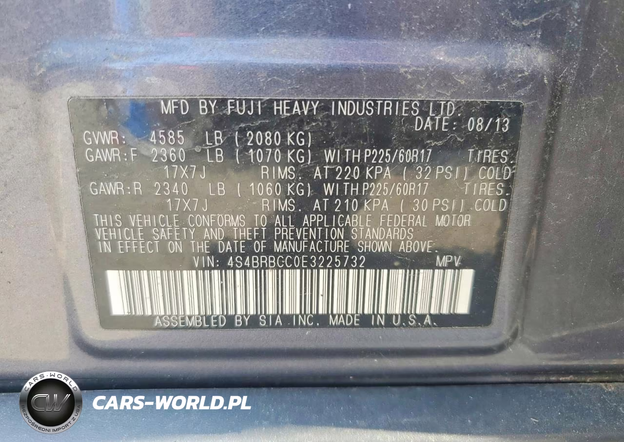 2014 Subaru Outback 2.5I Premium VIN:4S4BRBCC0E3225732 - 13