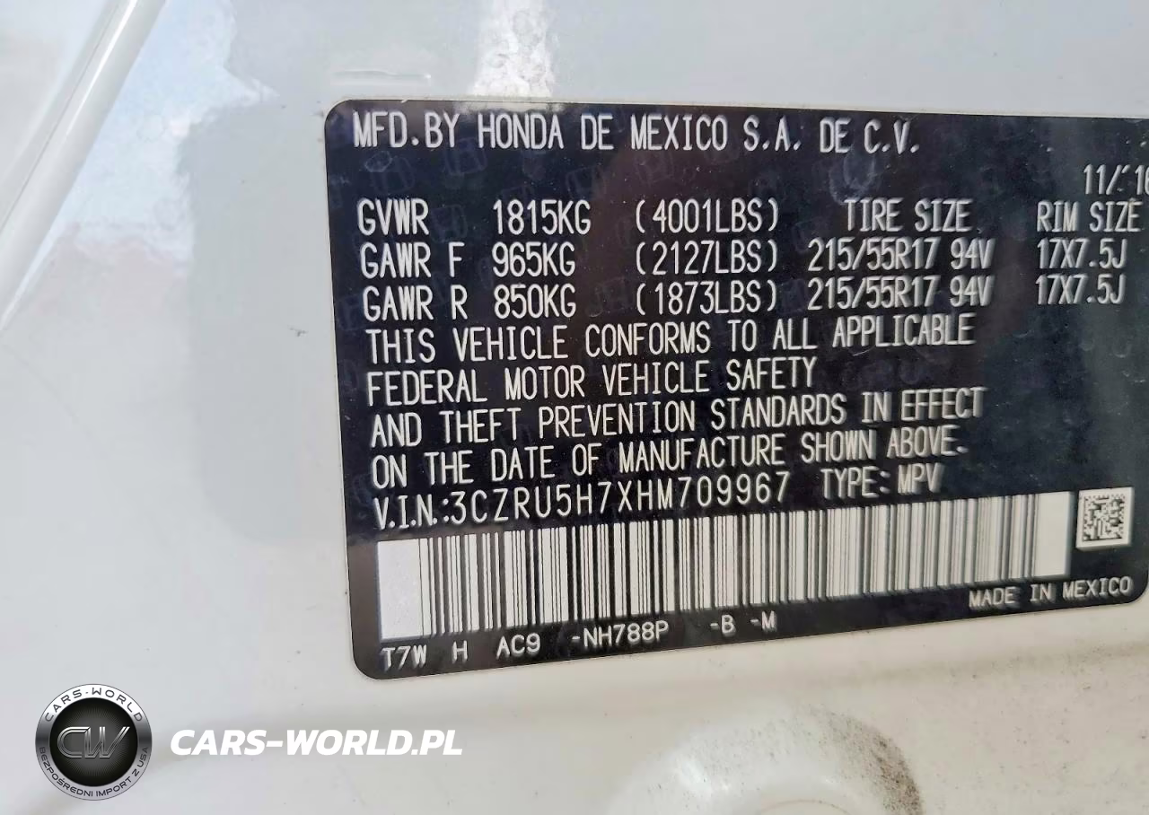 2017 Honda Hr-V Exl VIN:3CZRU5H7XHM709967 - 12