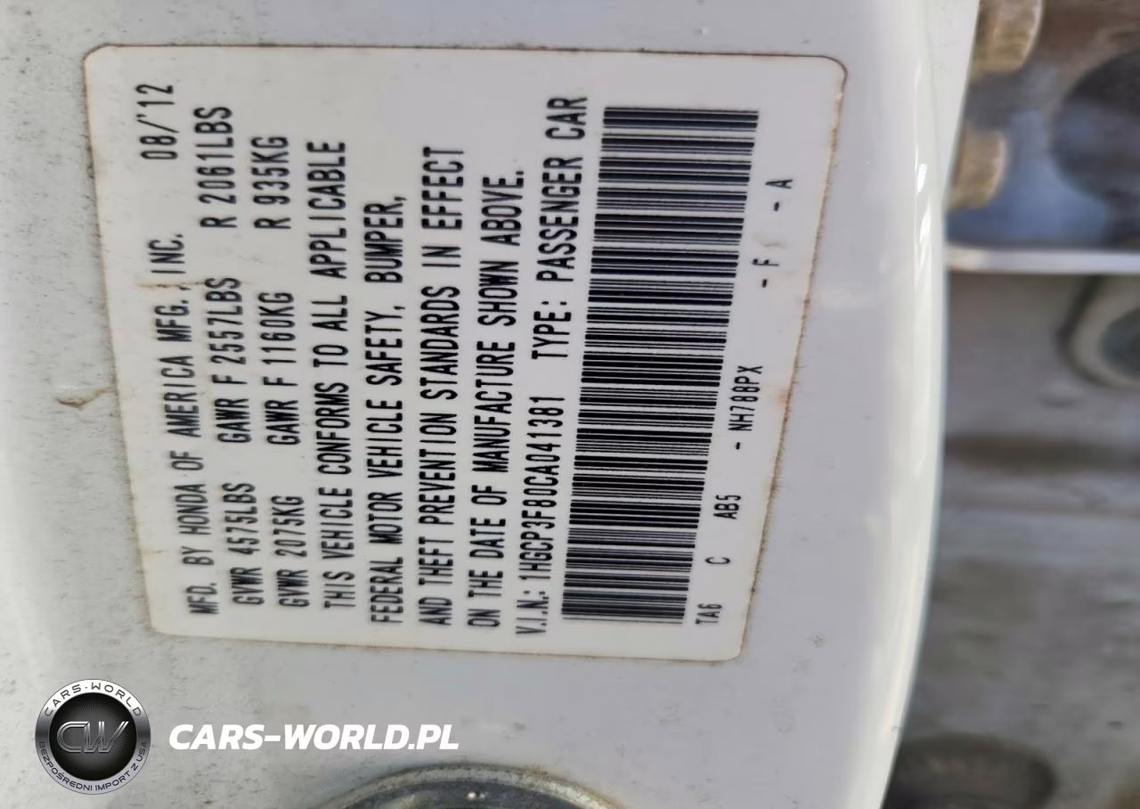 2012 Honda Accord Exl VIN:1HGCP3F80CA041381 - 12