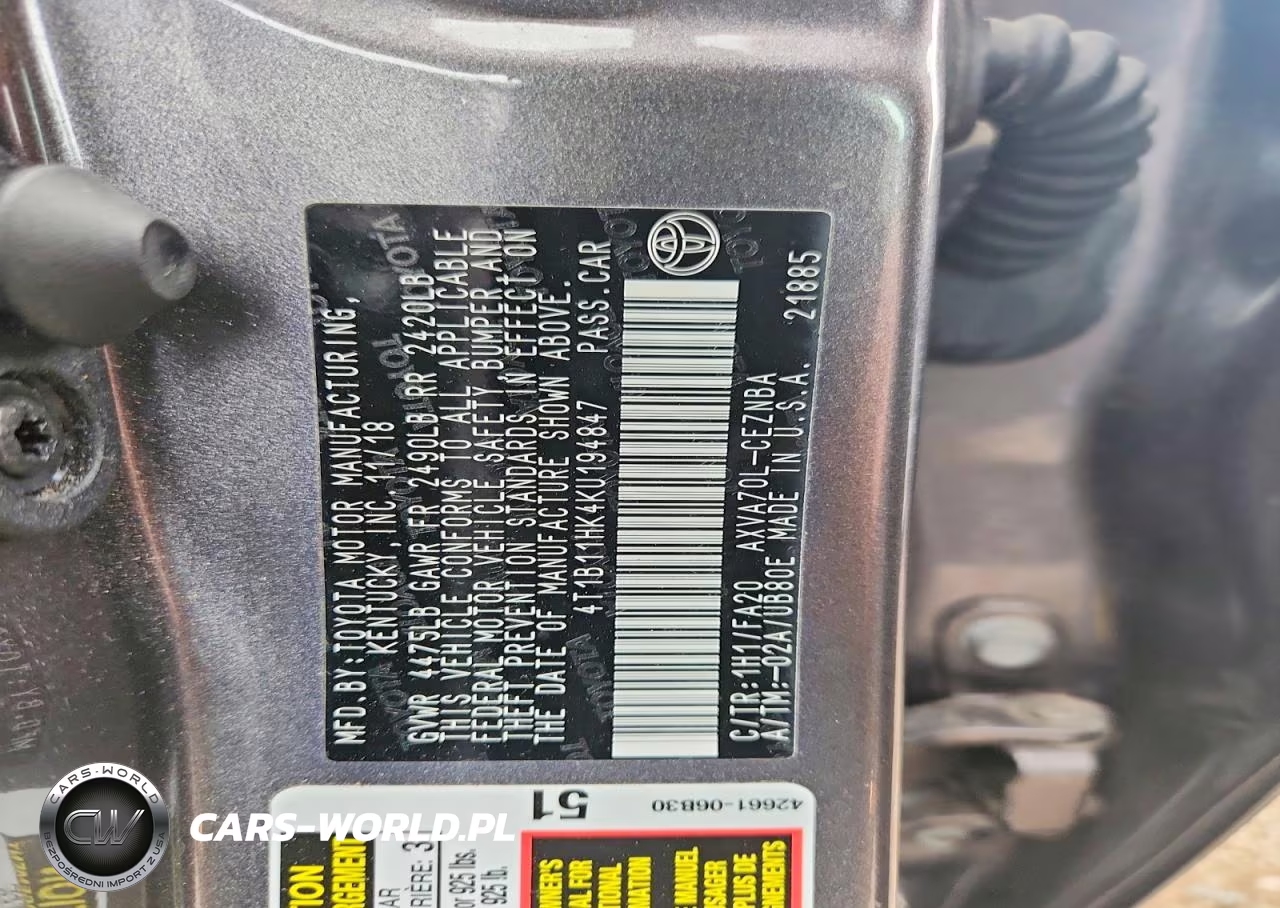 2019 Toyota Camry Le VIN:4T1B11HK4KU194847 - 12