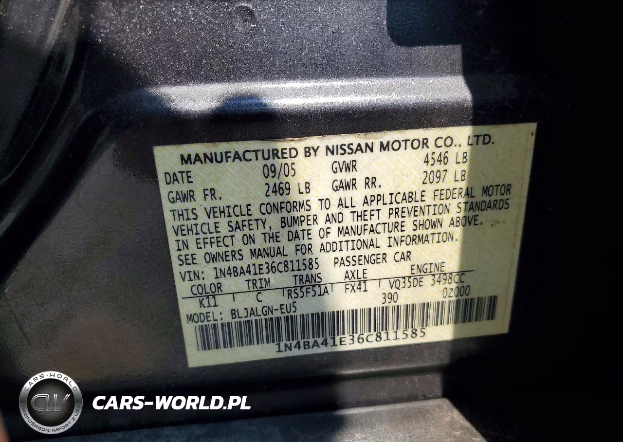 2006 Nissan Maxima 3.5 Se VIN:1N4BA41E36C811585 - 12