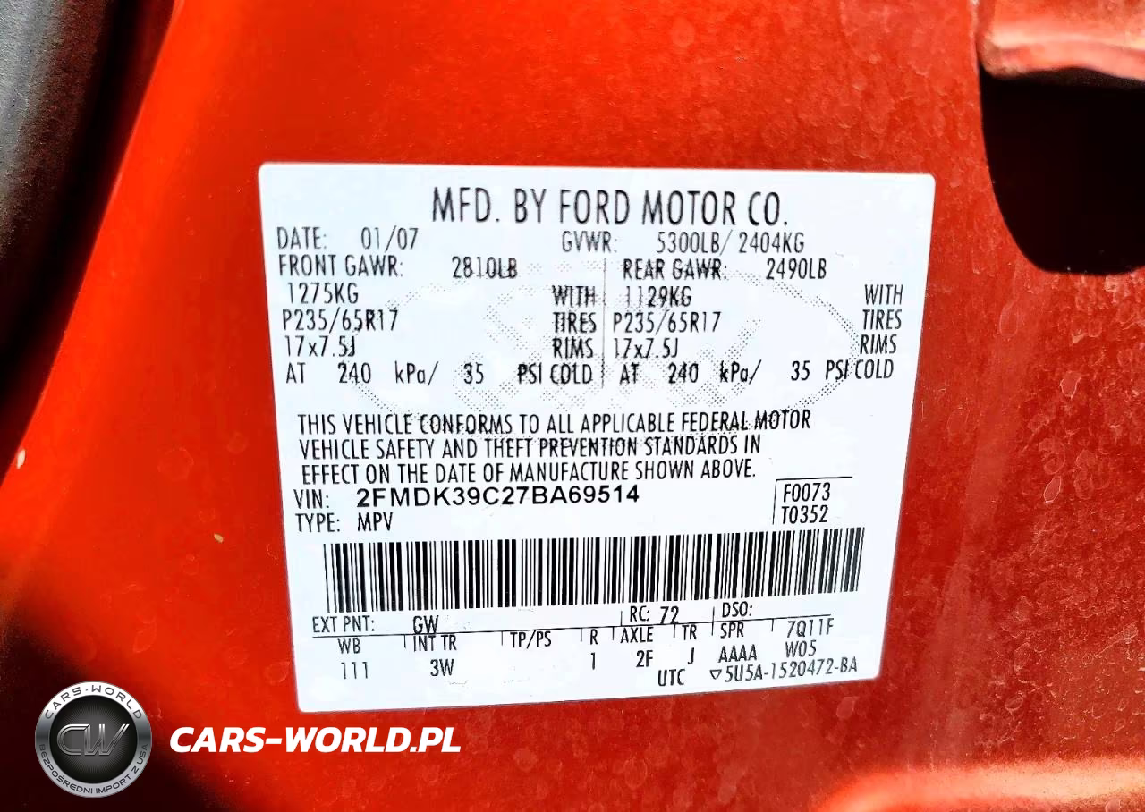 2007 Ford Edge Sel Plus VIN:2FMDK39C27BA69514 - 14