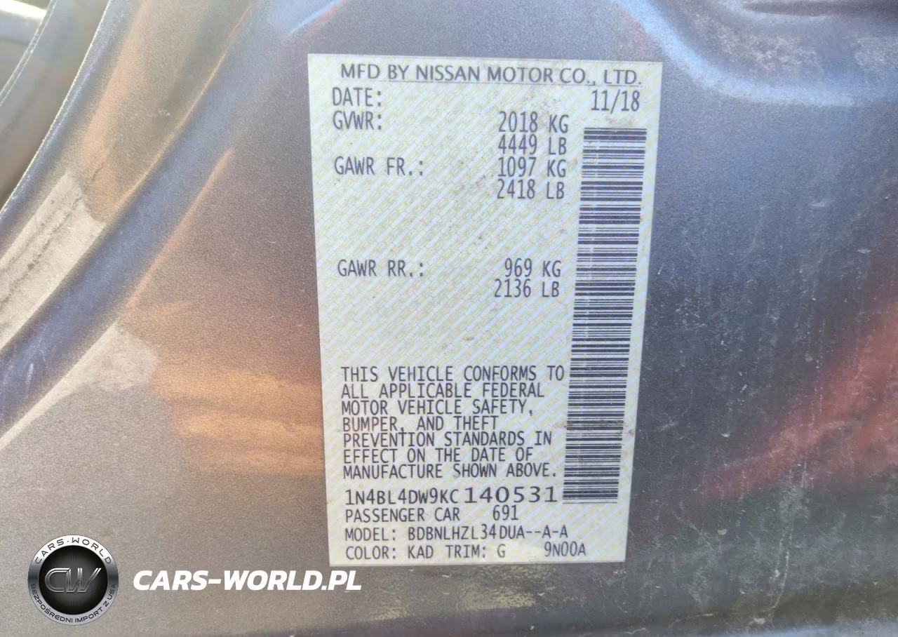 2019 Nissan Altima Sv VIN:1N4BL4DW9KC140531 - 12