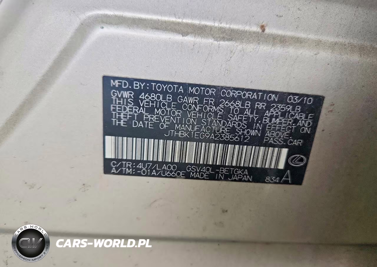 2010 Lexus Es 350 VIN:JTHBK1EG9A2385612 - 12
