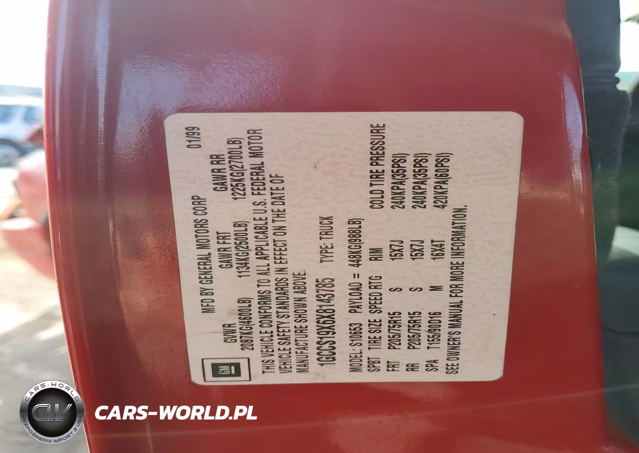 1999 Chevrolet S Truck S10 VIN:1GCCS19X6X8143785 - 12