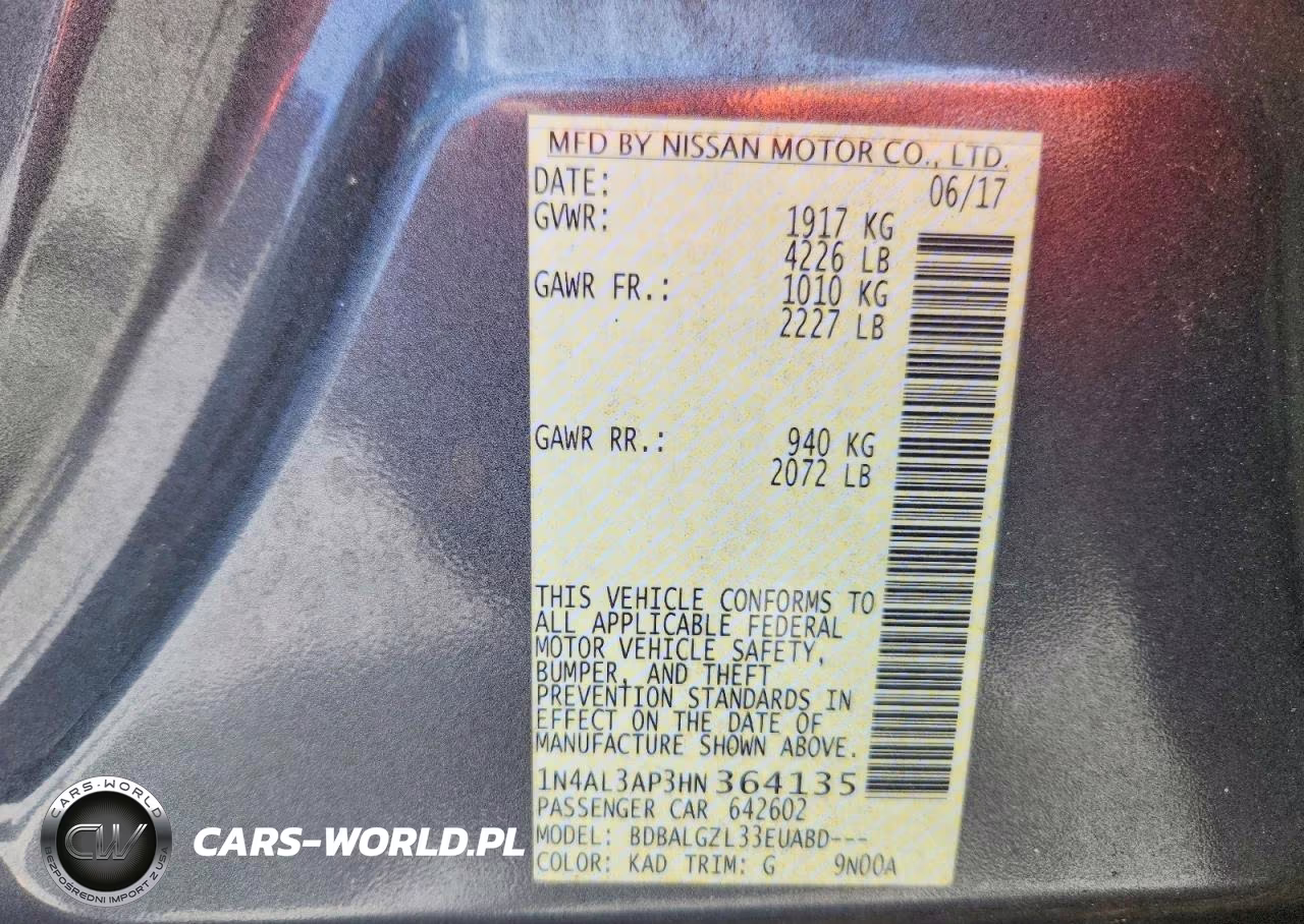 2017 Nissan Altima 2.5 S VIN:1N4AL3AP3HN364135 - 13