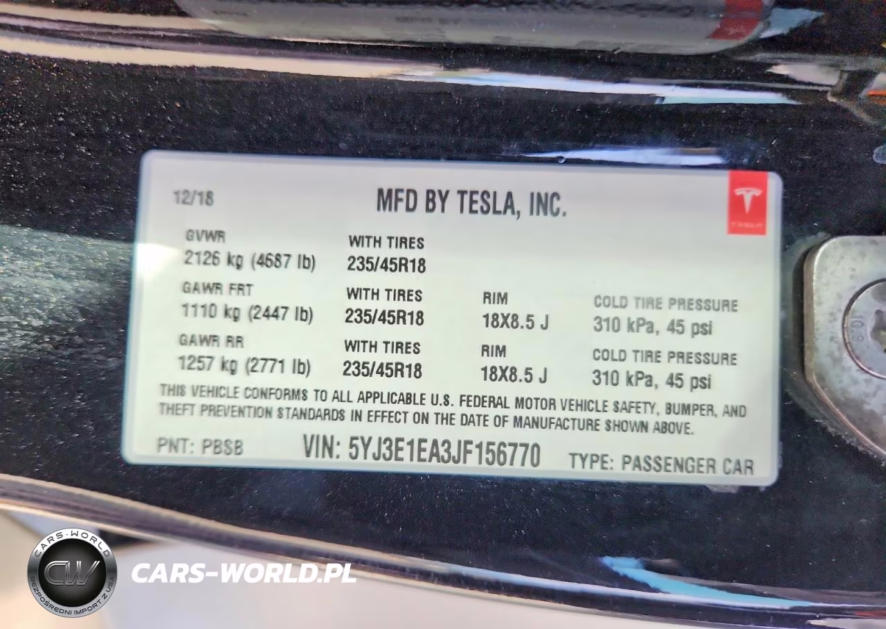 2018 Tesla Model 3 VIN:5YJ3E1EA3JF156770 - 12