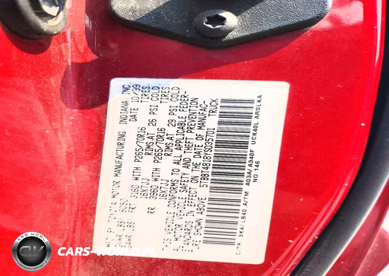 2000 Toyota Tundra Access Cab Limited VIN:5TBBT4818YS035701 - 13