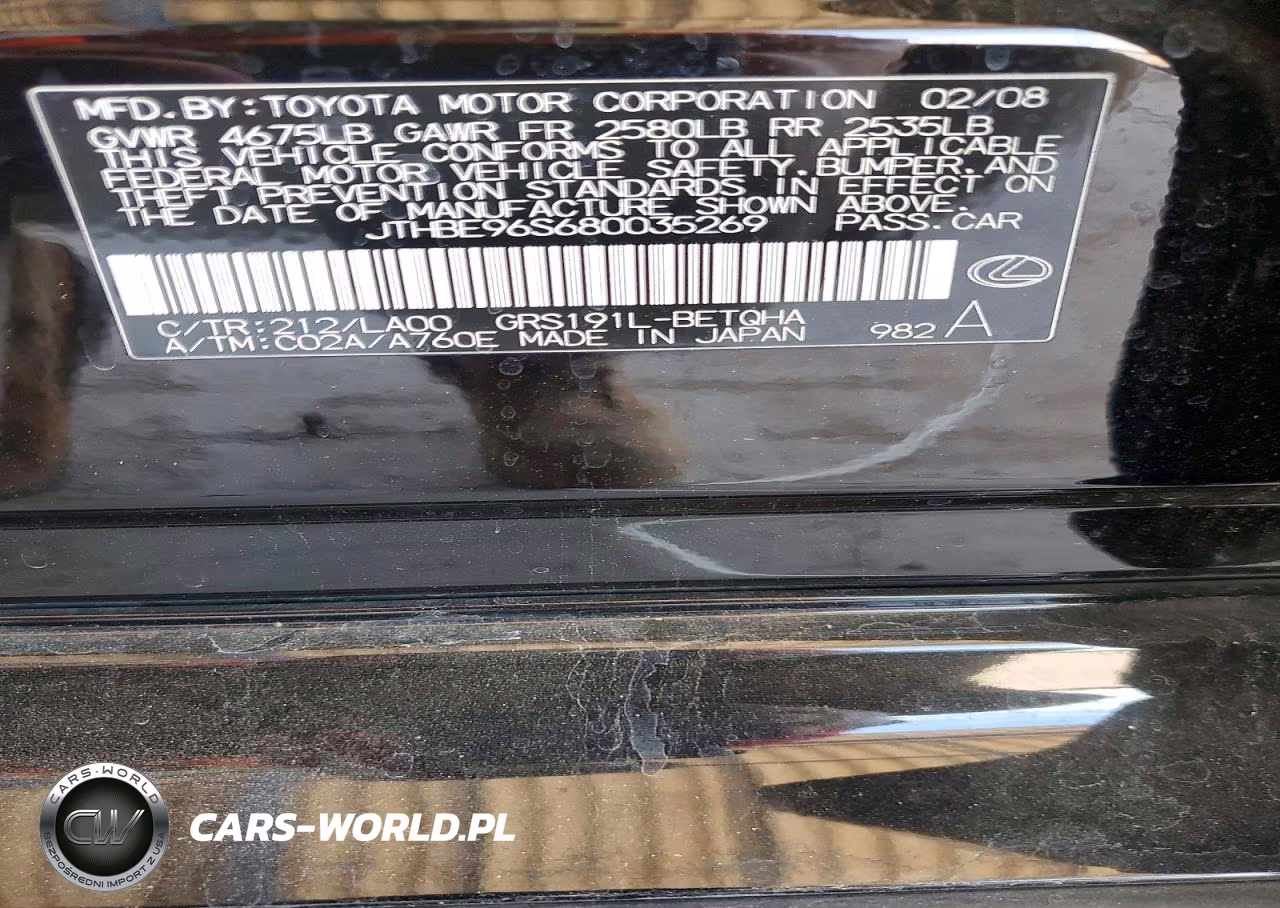 2008 Lexus Gs 350 VIN:JTHBE96S680035269 - 13