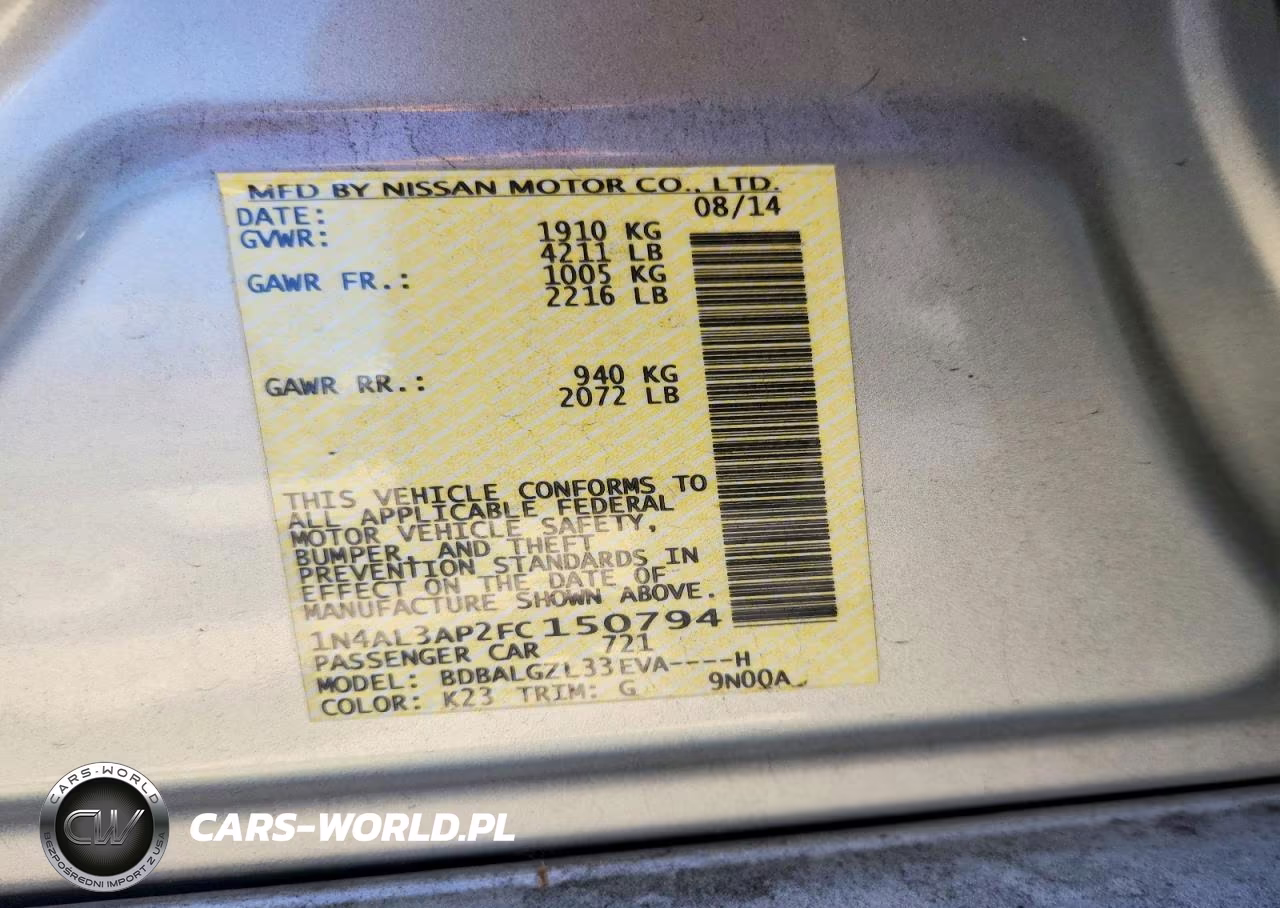 2015 Nissan Altima 2.5 S VIN:1N4AL3AP2FC150794 - 12