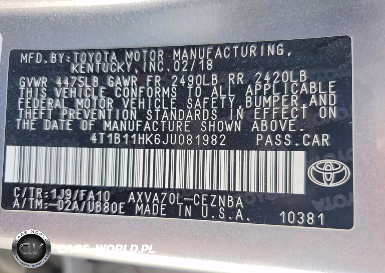 2018 Toyota Camry VIN:4T1B11HK6JU081982 - 12