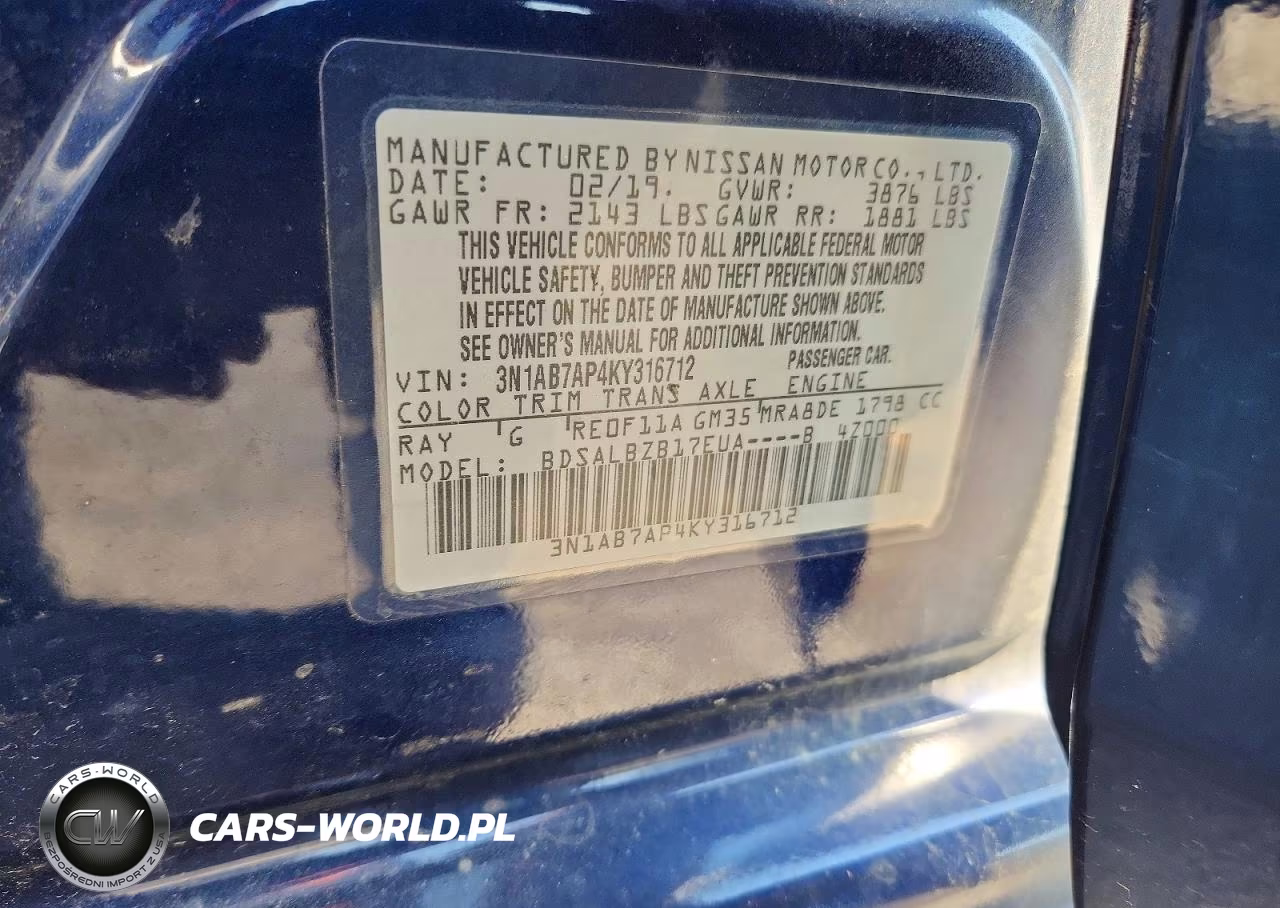 2019 Nissan Sentra S VIN:3N1AB7AP4KY316712 - 13
