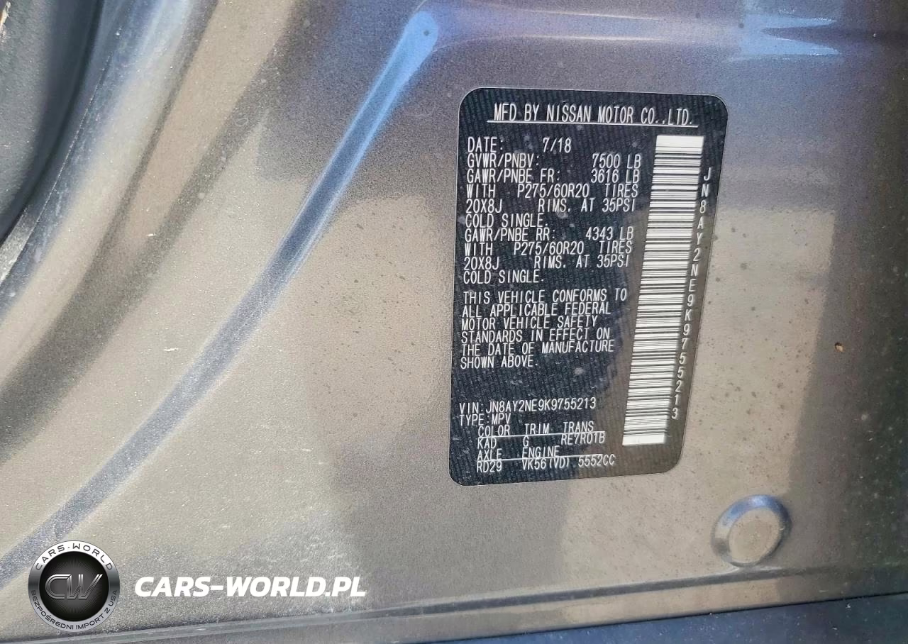 2019 Nissan Armada Platinum VIN:JN8AY2NE9K9755213 - 13