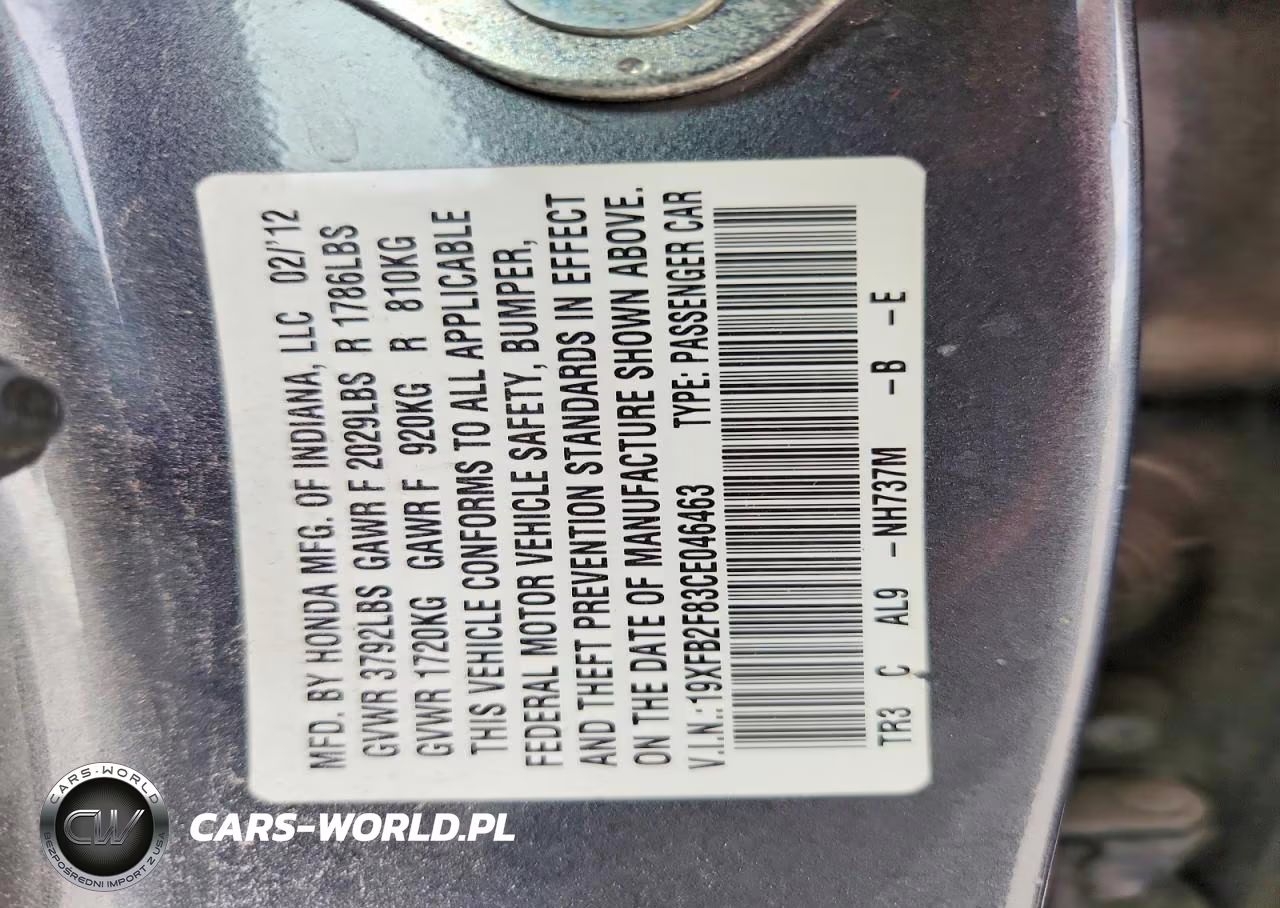 2012 Honda Civic Ex VIN:19XFB2F83CE046463 - 12