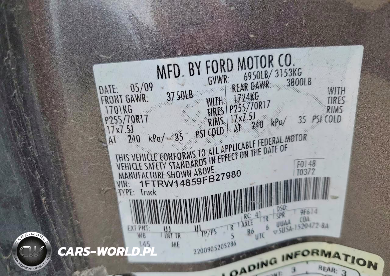 2009 Ford F150 Supercrew VIN:1FTRW14859FB27980 - 12