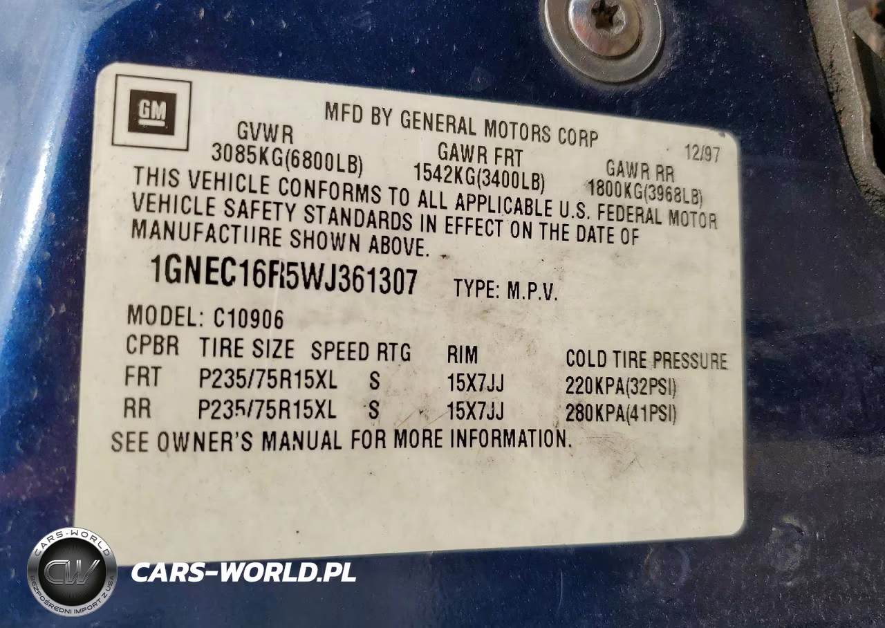 1998 Chevrolet Suburban C1500 VIN:1GNEC16R5WJ361307 - 25