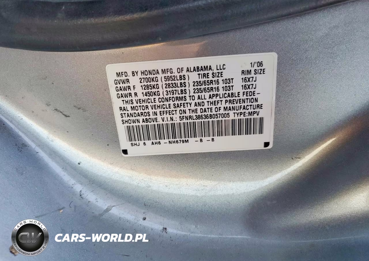 2006 Honda Odyssey VIN:5FNRL38636B057005 - 13