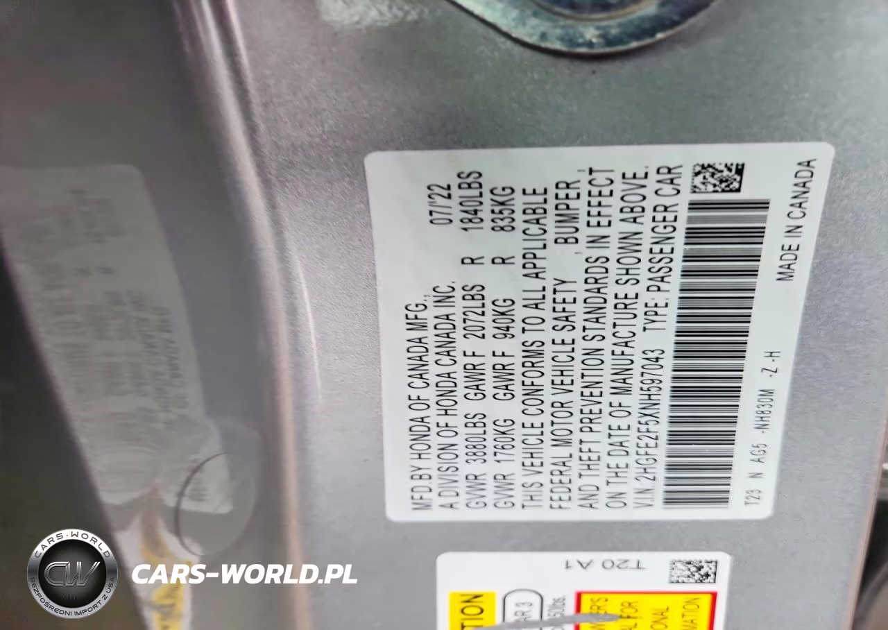 2022 Honda Civic Sport VIN:2HGFE2F5XNH597043 - 12