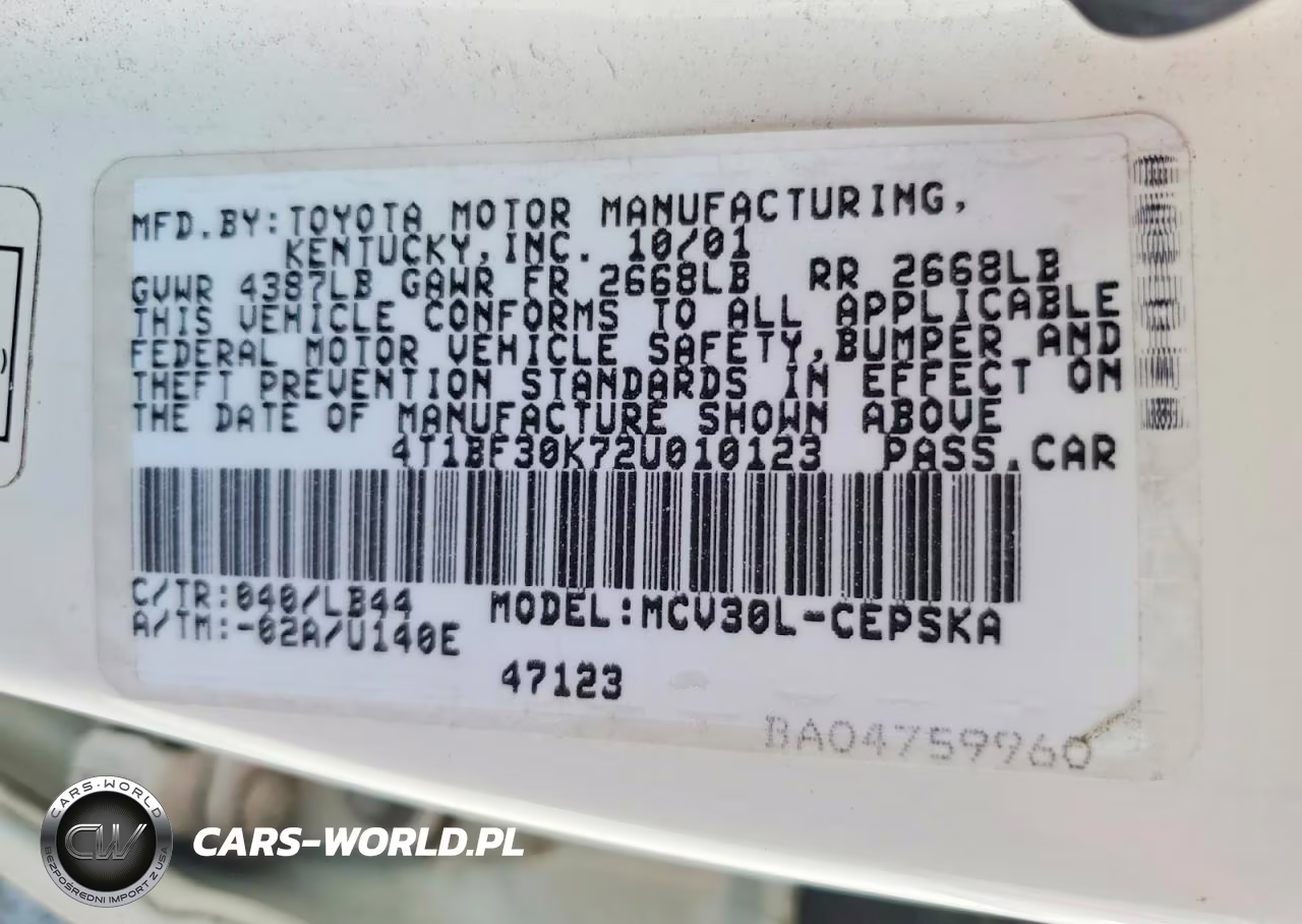2002 Toyota Camry Se V6 VIN:4T1BF30K72U010123 - 12