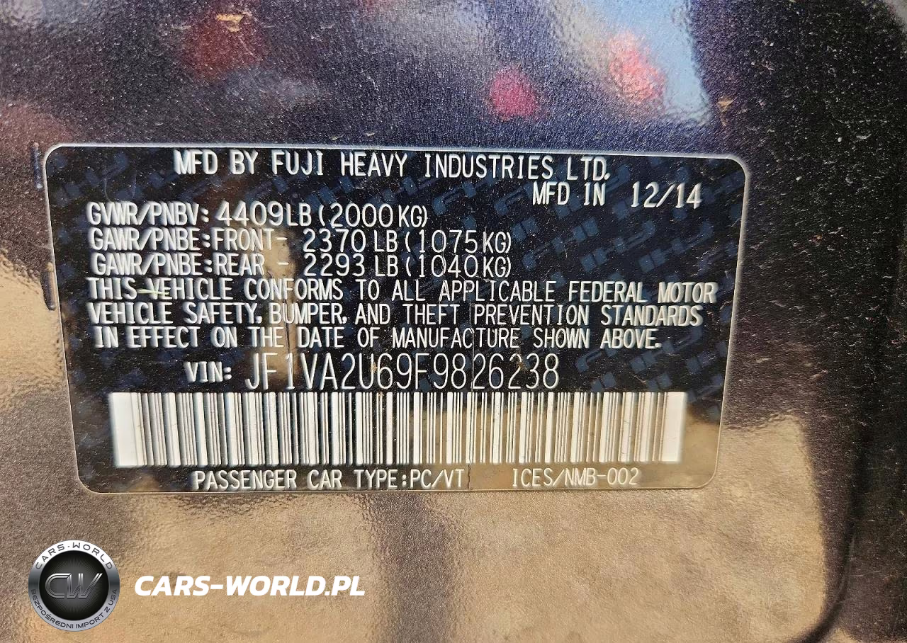 2015 Subaru Wrx Sti Limited VIN:JF1VA2U69F9826238 - 13
