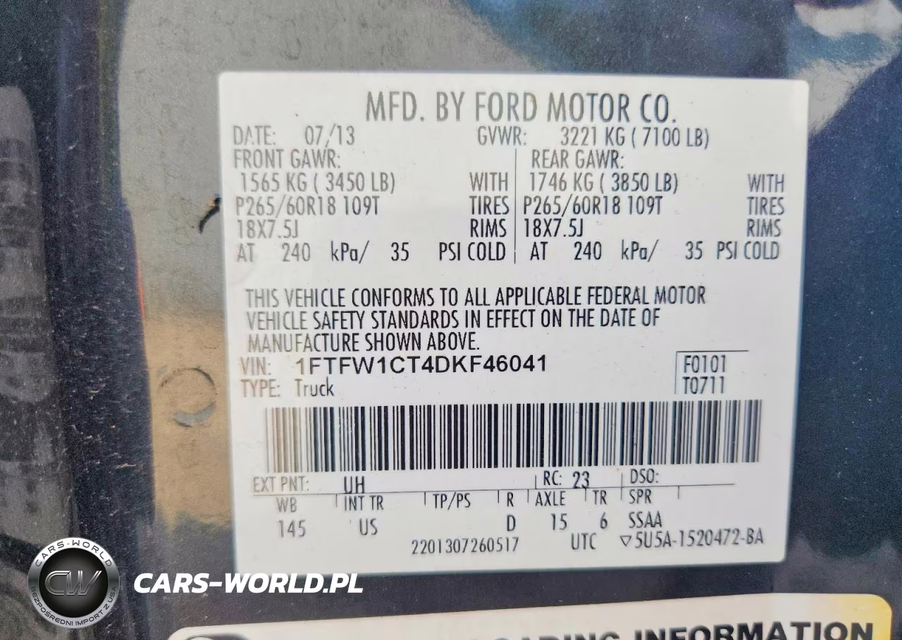 2013 Ford F150 Supercrew VIN:1FTFW1CT4DKF46041 - 12