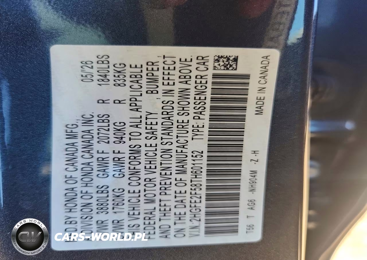 2026 Honda Civic Sport VIN:2HGFE2F58TH601152 - 13
