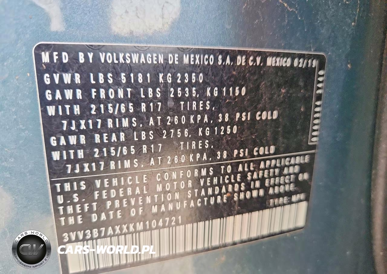 2019 Volkswagen Tiguan Se VIN:3VV3B7AXXKM104721 - 12