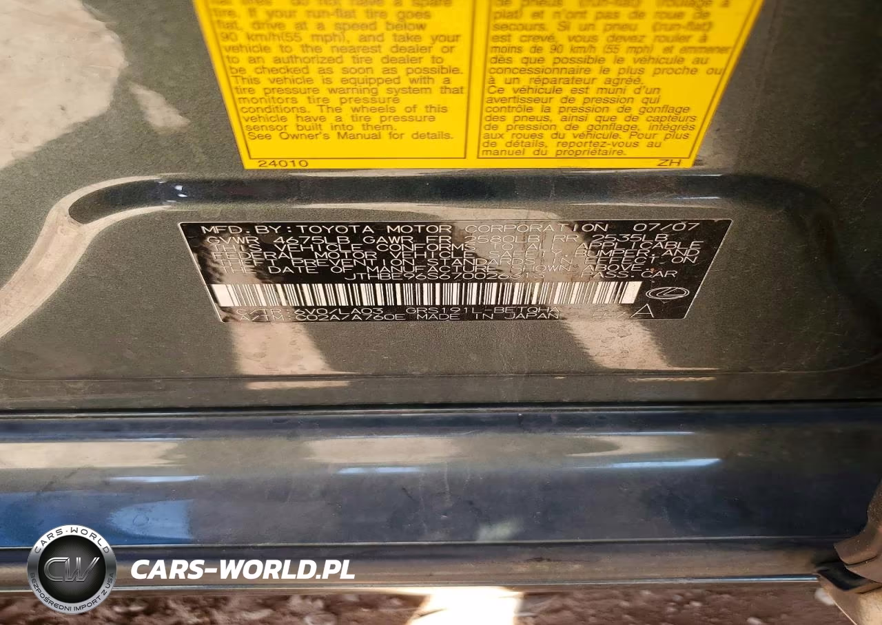 2007 Lexus Gs 350 VIN:JTHBE96S670026313 - 12