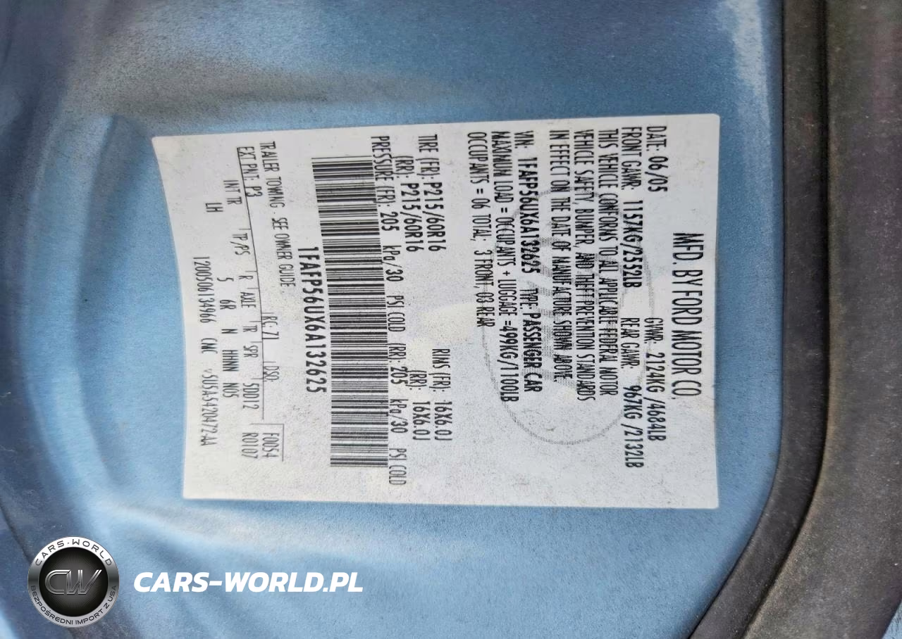 2006 Ford Taurus Sel VIN:1FAFP56UX6A132625 - 12