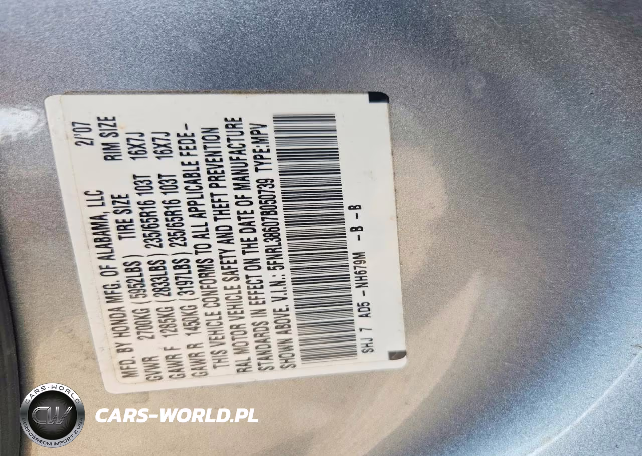 2007 Honda Odyssey Exl VIN:5FNRL38607B050739 - 14