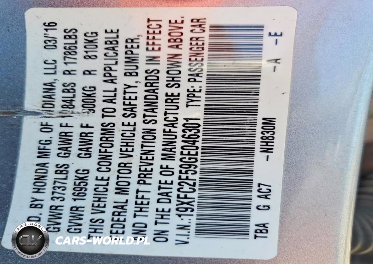 2016 Honda Civic Lx VIN:19XFC2F59GE046301 - 12