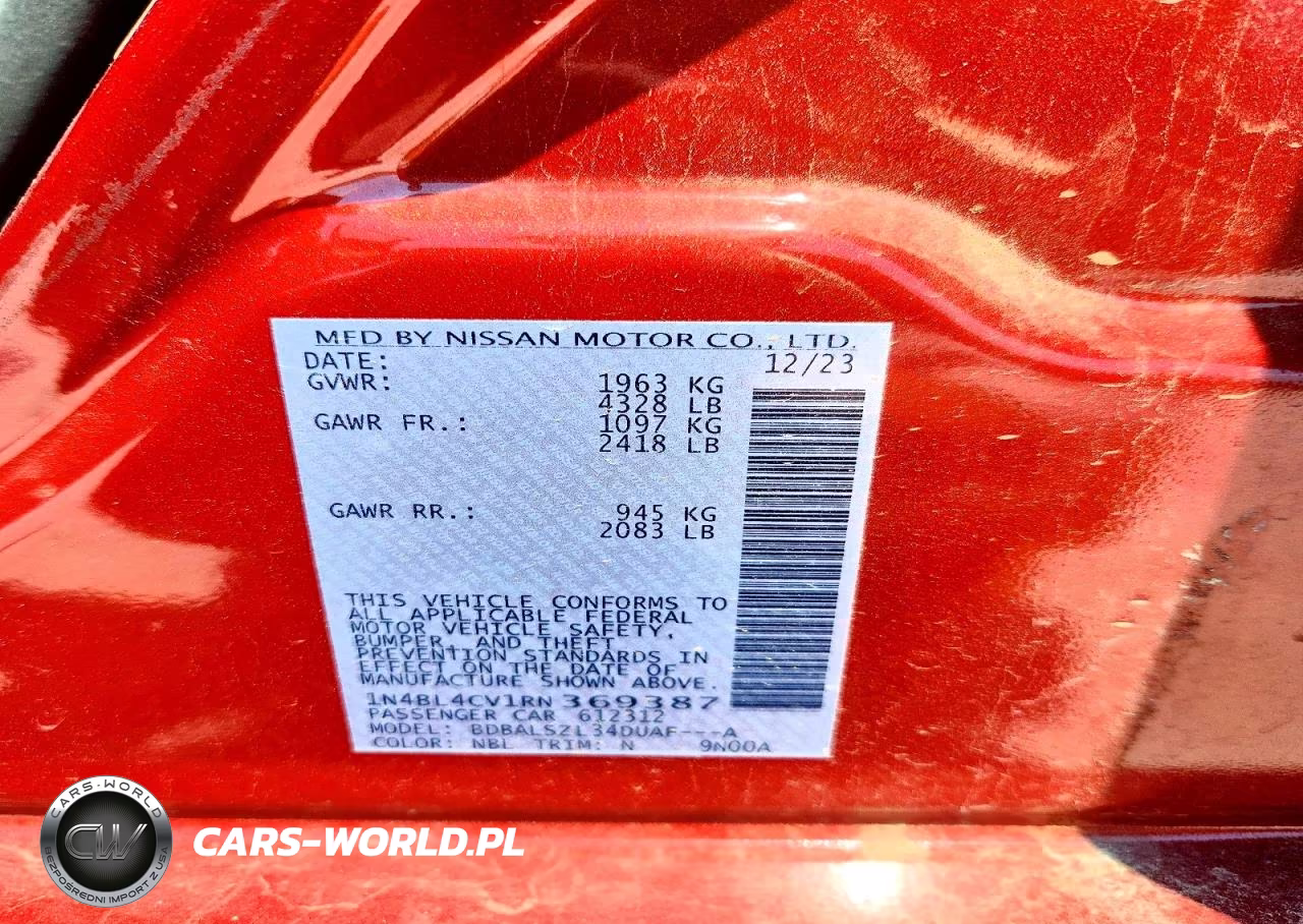 2024 Nissan Altima Sr VIN:1N4BL4CV1RN369387 - 13