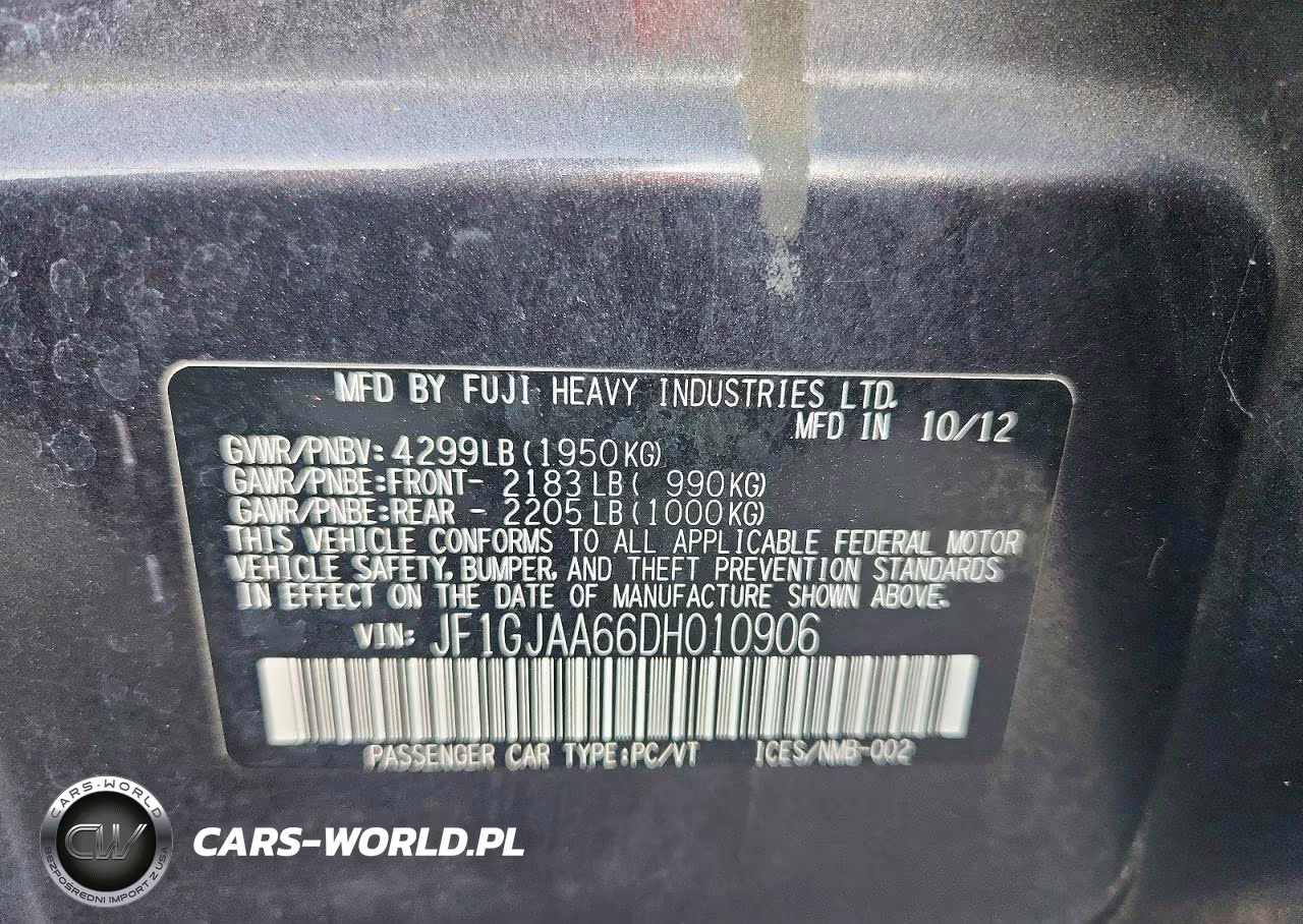 2013 Subaru Impreza VIN:JF1GJAA66DH010906 - 12