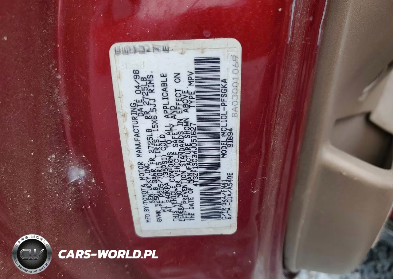 1998 Toyota Sienna Le VIN:4T3ZF13C3WU051627 - 14