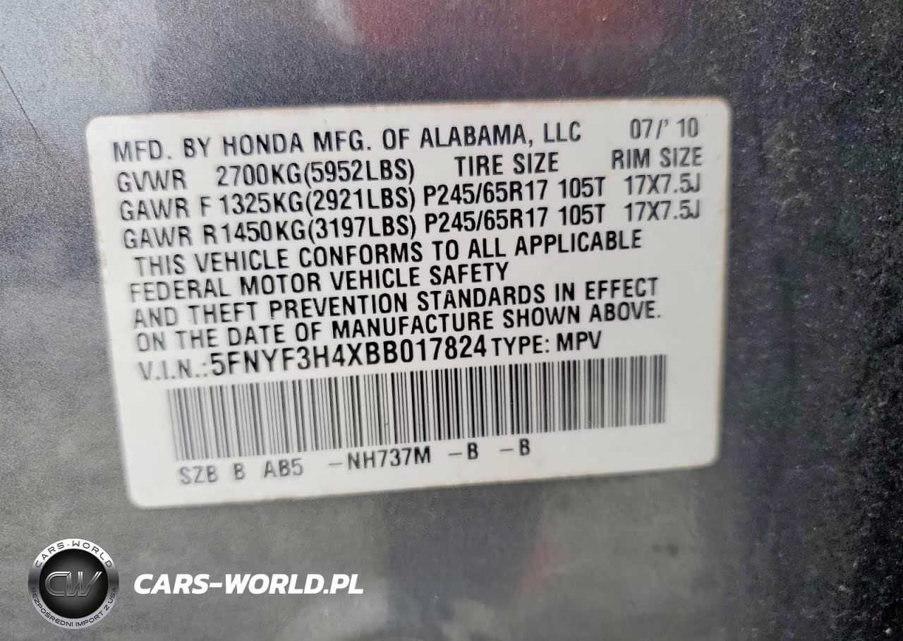 2011 Honda Pilot Ex VIN:5FNYF3H4XBB017824 - 14