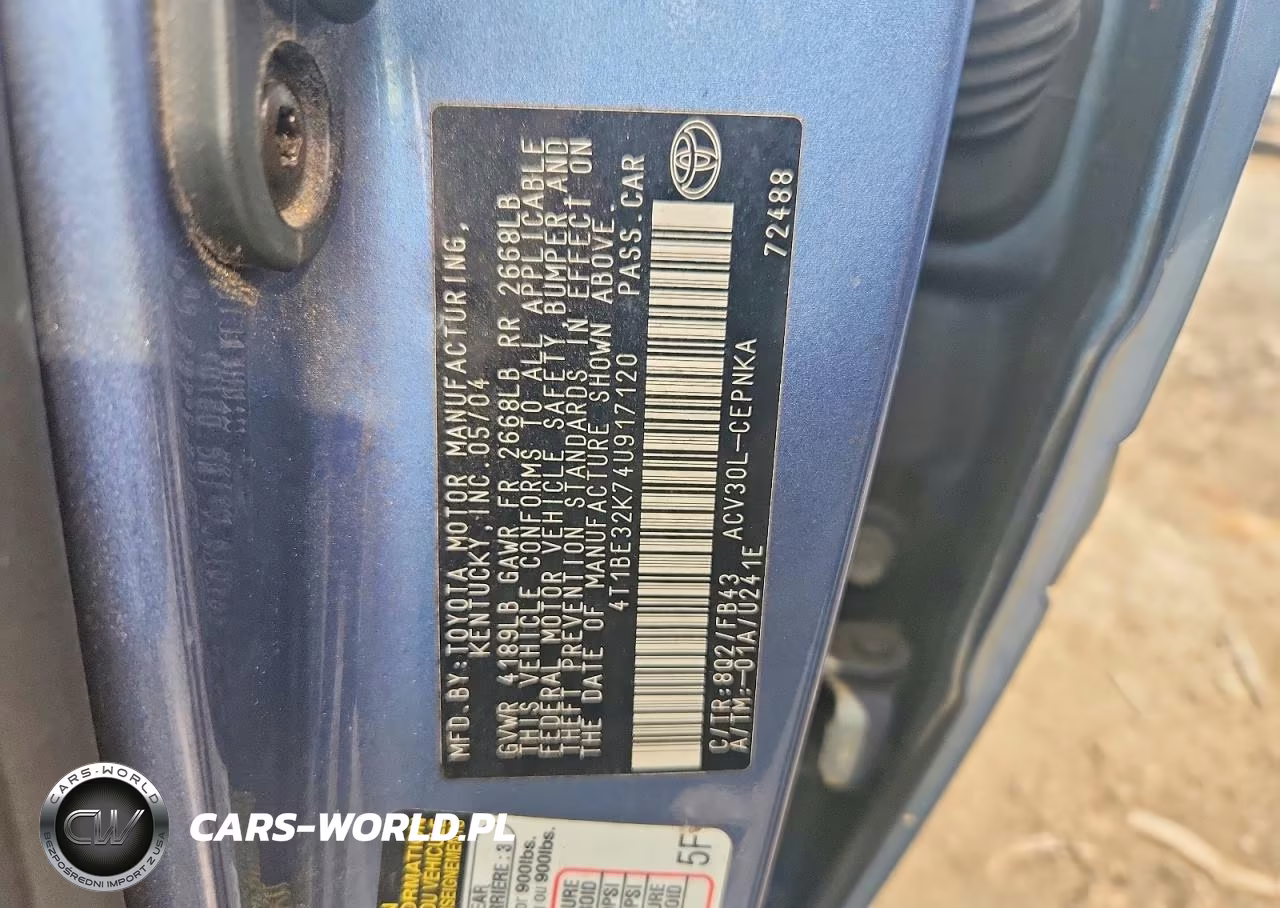 2004 Toyota Camry Le VIN:4T1BE32K74U917120 - 12
