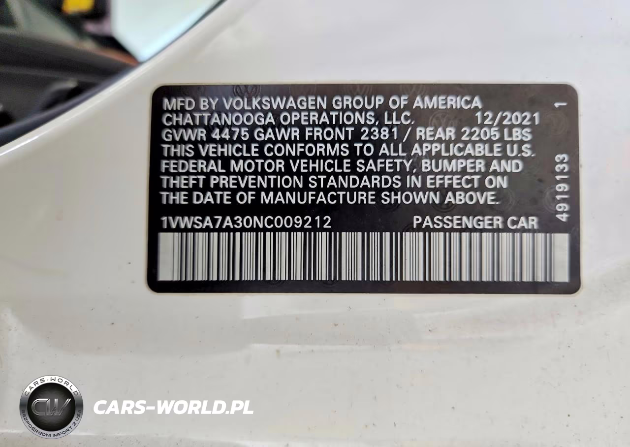 2022 Volkswagen Passat Se VIN:1VWSA7A30NC009212 - 12